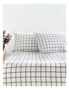 Grid Black Flannelette Fitted Sheet and Pillowcase Set