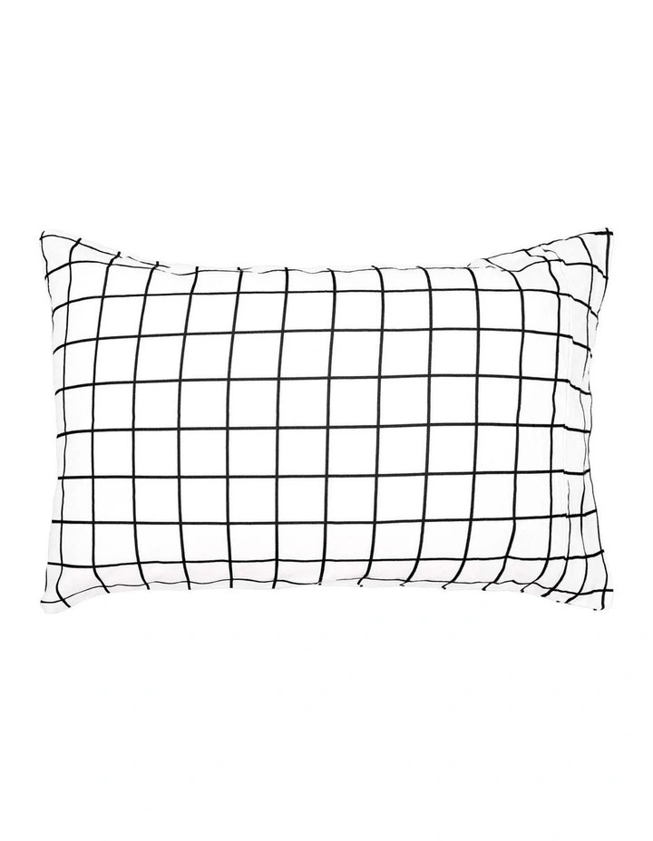 Grid Black Flannelette Fitted Sheet and Pillowcase Set image 2