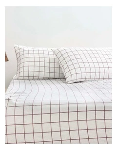 Grid Boysenberry Flannelette Fitted Sheet and Pillowcase Set