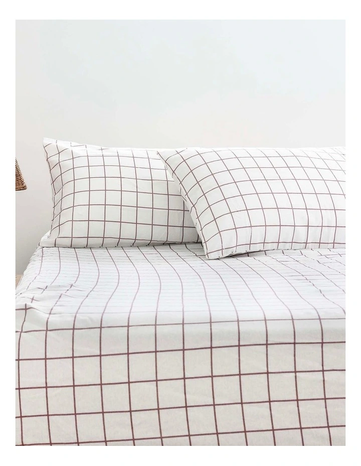 Grid Boysenberry Flannelette Fitted Sheet and Pillowcase Set image 1