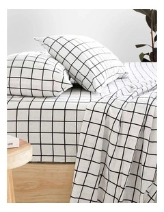 Grid Black Cotton Flannelette Sheet Set