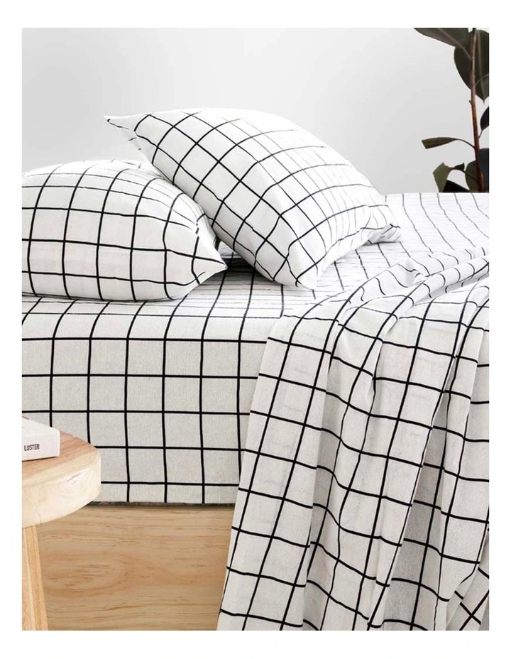 Grid Black Cotton Flannelette Sheet Set image 1