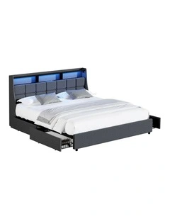 Oikiture King Size Bed Frame Headboard RGB LED Lights with Drawer USB Charge