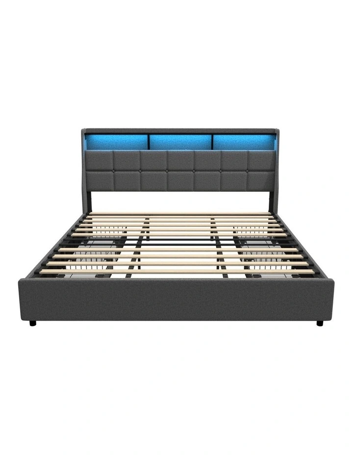 Oikiture King Size Bed Frame Headboard RGB LED Lights with Drawer USB Charge image 2