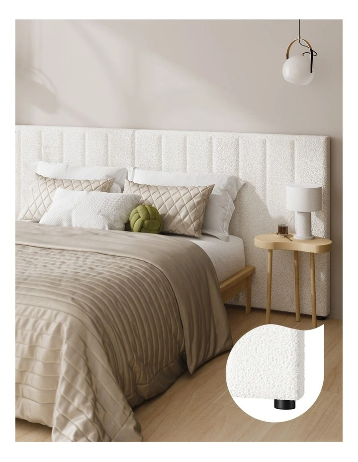 Oikiture Bed Frame Headboard Double Queen King Size Head Bedhead White Boucle image 4