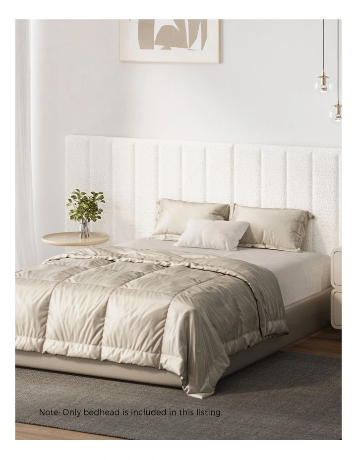 Oikiture Bed Frame Headboard Double Queen King Size Head Bedhead White Boucle image 7