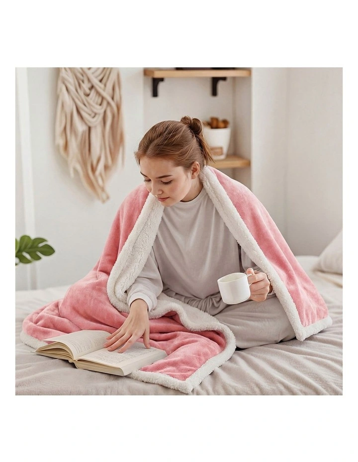 Bedra Electric Throw Rug Dual Side Heated Blanket Flannel&Sherpa Pink image 7