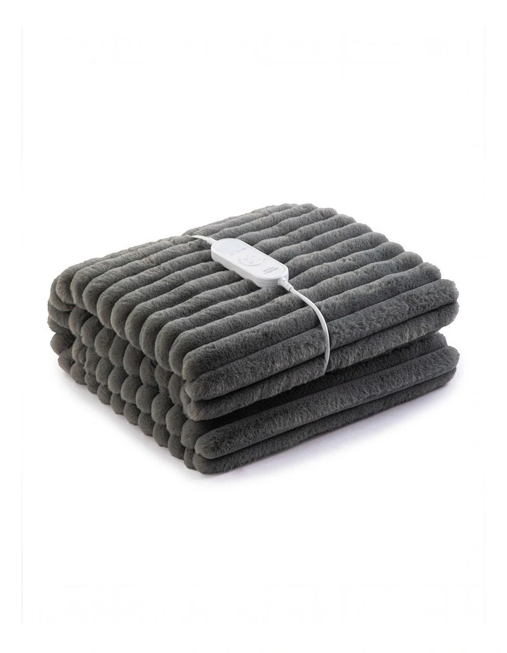 Royal Comfort Thermolux Heated Stripe Faux Fleece Throw image 1