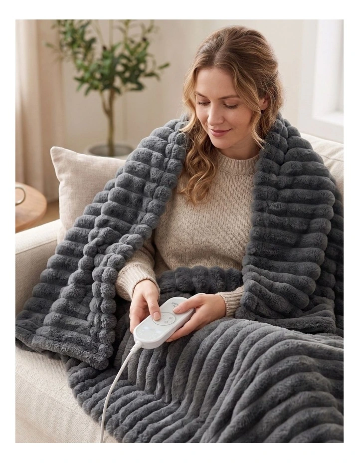 Royal Comfort Thermolux Heated Stripe Faux Fleece Throw image 2