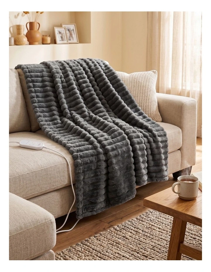 Royal Comfort Thermolux Heated Stripe Faux Fleece Throw image 3