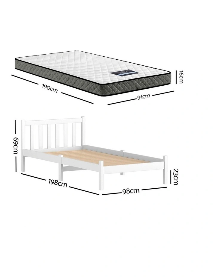 Single Mattress And Bed Frame Set 16cm in White/Grey image 2