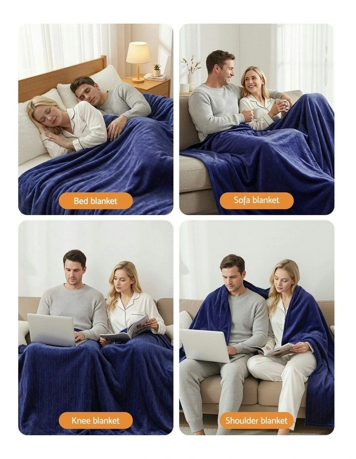 Double Size Electric Throw Blanket 200x180cm in Navy Blue image 6