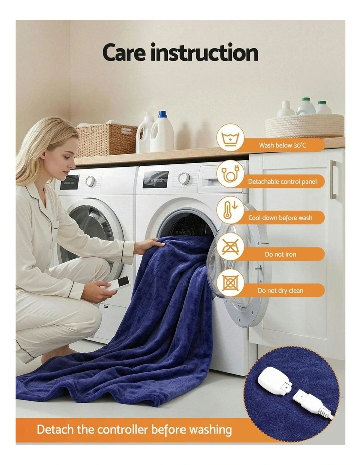 Double Size Electric Throw Blanket 200x180cm in Navy Blue image 7