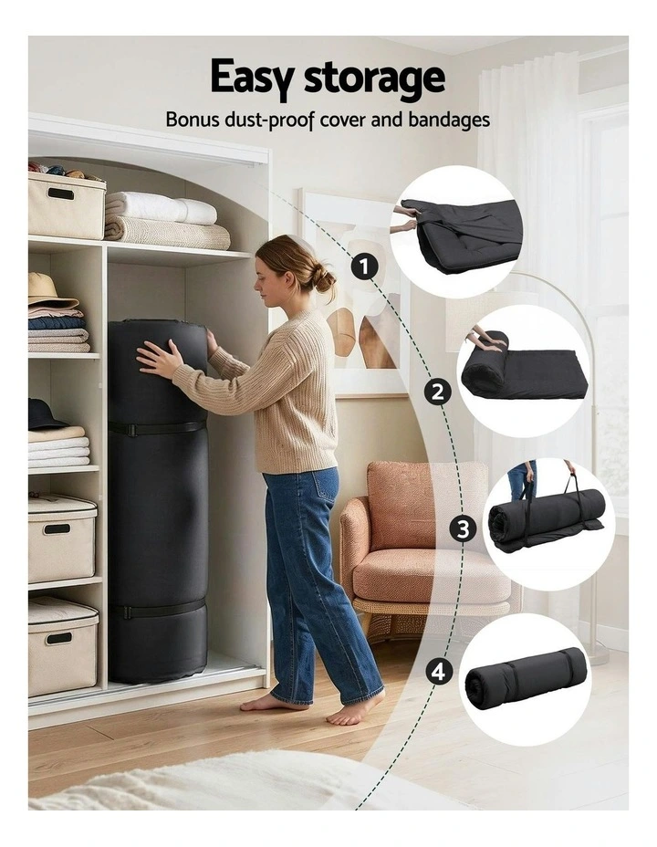 Japanese Floor Foldable Mattress 10cm in Black image 7
