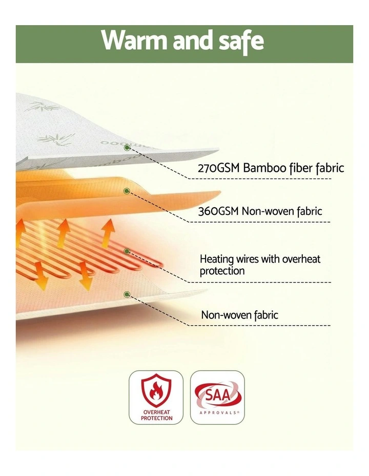 Bamboo Fabric King Electric Blanket in White image 6