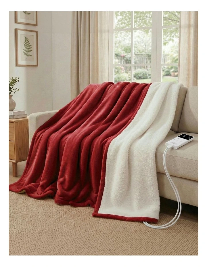Double Size Electric Throw Rug 200x180cm in Burgundy image 3