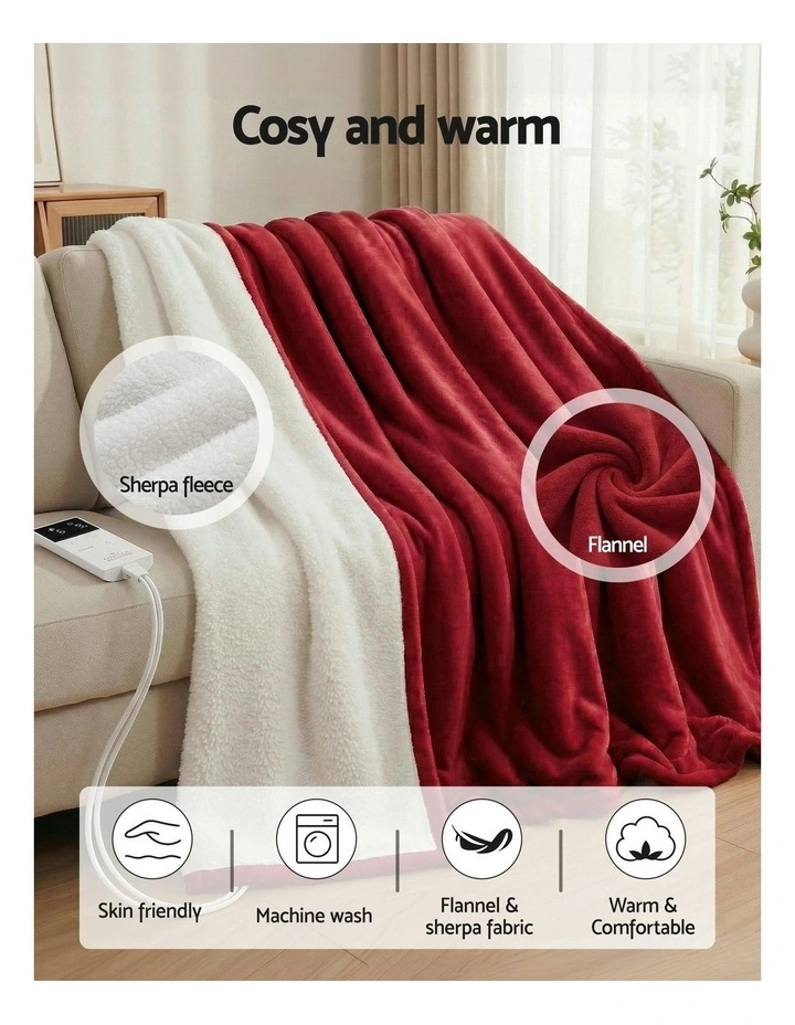 Double Size Electric Throw Rug 200x180cm in Burgundy image 5
