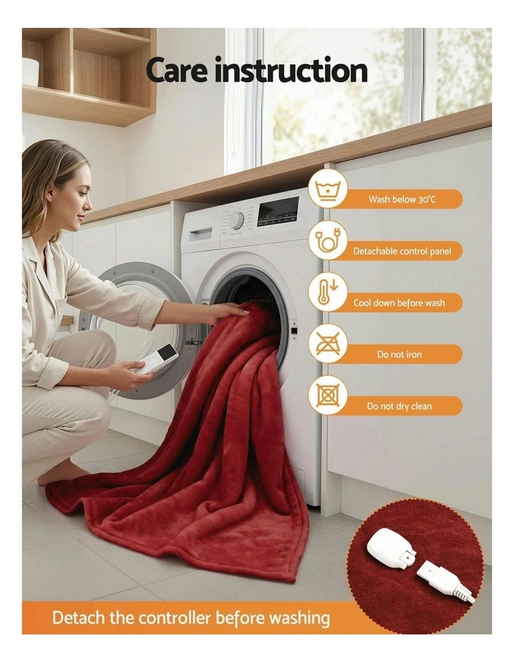 Double Size Electric Throw Rug 200x180cm in Burgundy image 7