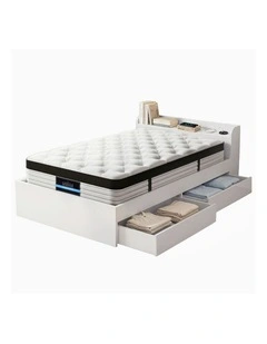 Single Mattress With Wooden Storage Bed Frame Set in White