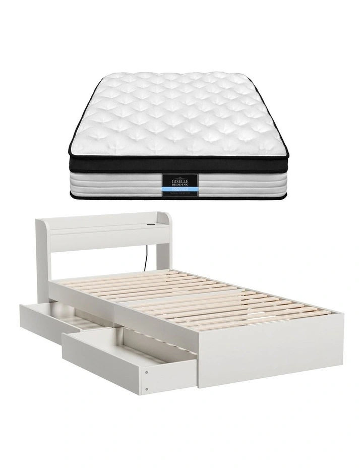 Single Mattress With Wooden Storage Bed Frame Set in White image 3