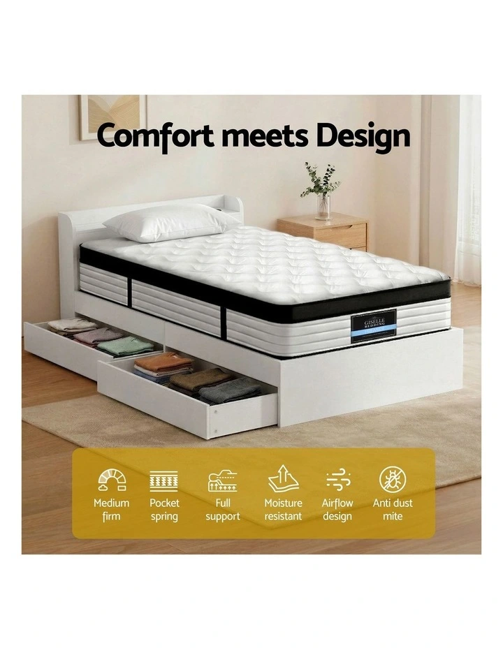 Single Mattress With Wooden Storage Bed Frame Set in White image 4