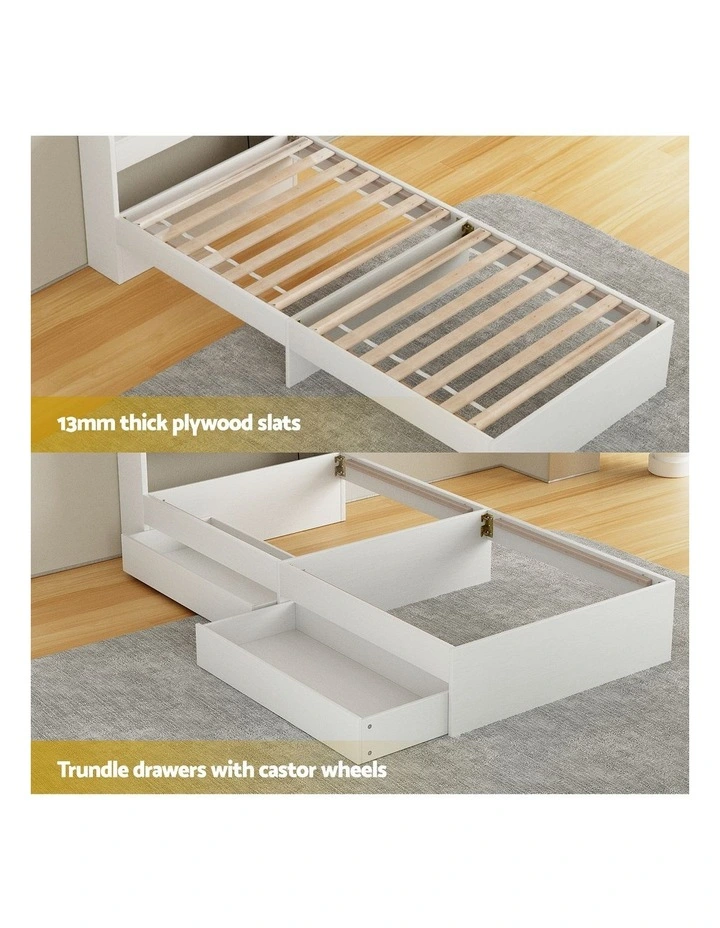 Single Mattress With Wooden Storage Bed Frame Set in White image 6