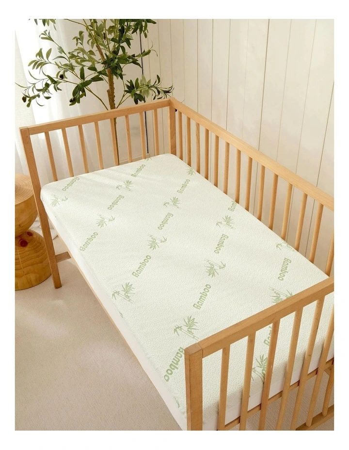Baby 260gsm Bamboo Knitted Co Sleeper Waterproof Fitted Mattress Protector in Beige image 2