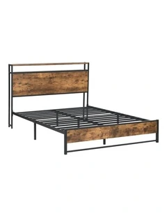 BED01 Queen Metal and Wood Bed Frame in Rustic Dark Brown