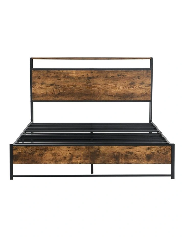 BED01 Queen Metal and Wood Bed Frame in Rustic Dark Brown image 2