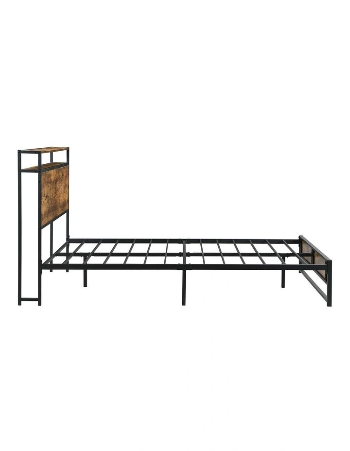 BED01 Queen Metal and Wood Bed Frame in Rustic Dark Brown image 3