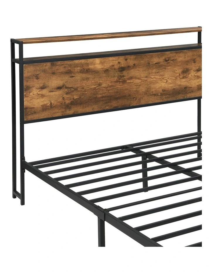 BED01 Queen Metal and Wood Bed Frame in Rustic Dark Brown image 4