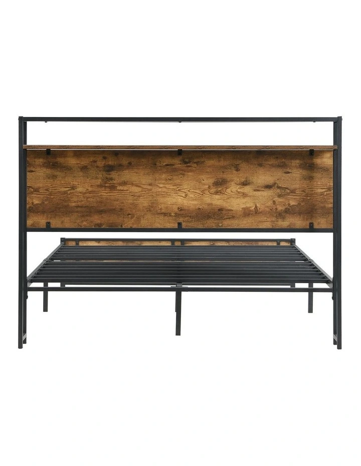 BED01 Queen Metal and Wood Bed Frame in Rustic Dark Brown image 5