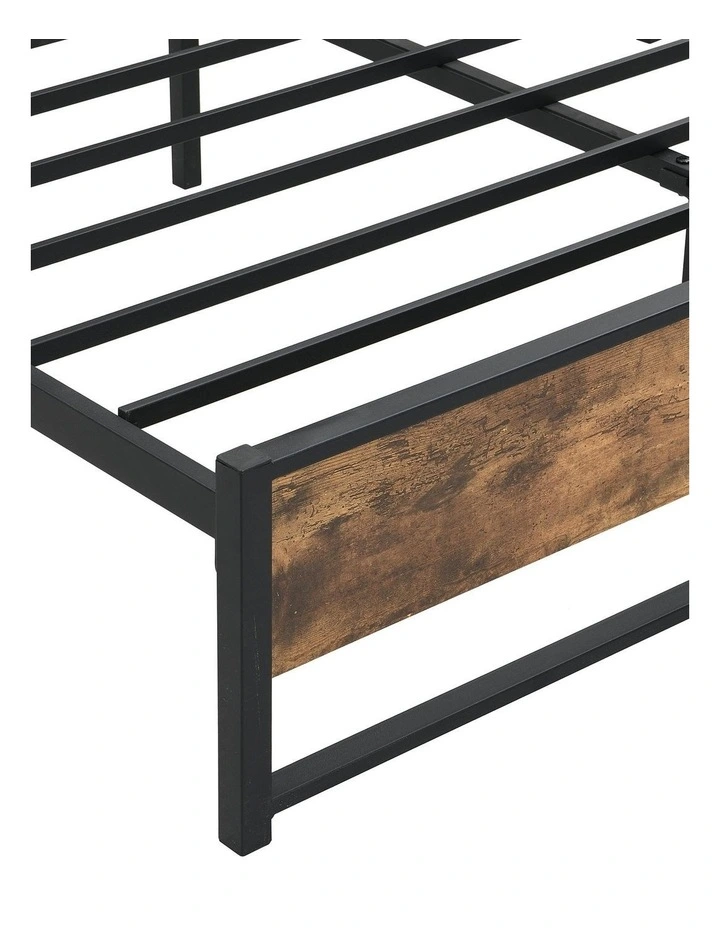 BED01 Queen Metal and Wood Bed Frame in Rustic Dark Brown image 7