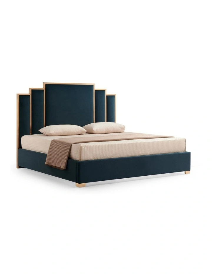 Velvet Turquoise Fabric Queen Bed Frame in Blue image 1