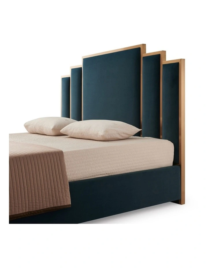 Velvet Turquoise Fabric Queen Bed Frame in Blue image 4