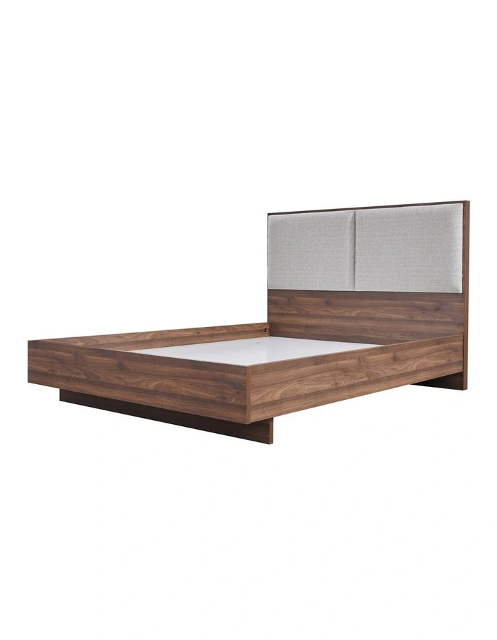 Queen Bed Frame With Melamine Finishing Fabric Upholstered Headboard in Grey image 4