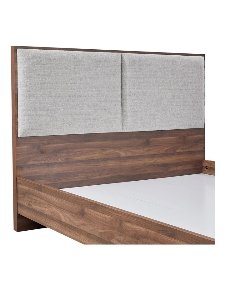 Queen Bed Frame With Melamine Finishing Fabric Upholstered Headboard in Grey image 5