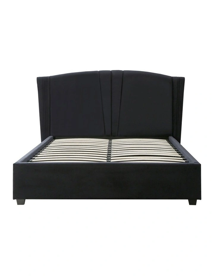 Velvet Fabric Gas Lift Double Bed Frame in Black image 1