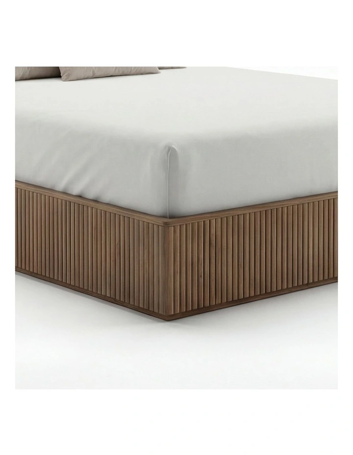 King Bed Frame With Fabric Upholstered Headboard in Oak image 6