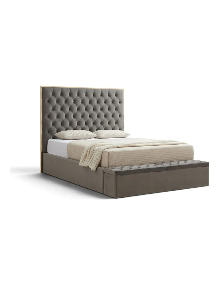Queen Fabric Bed Frame with Tufted Headboard & Storage image 1