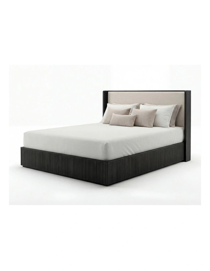Queen Bed Frame With Fabric Upholstered Headboard in Black image 4
