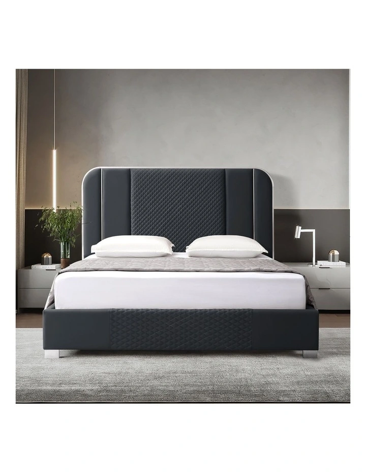 Air Leather Queen Bed Frame in Black image 2