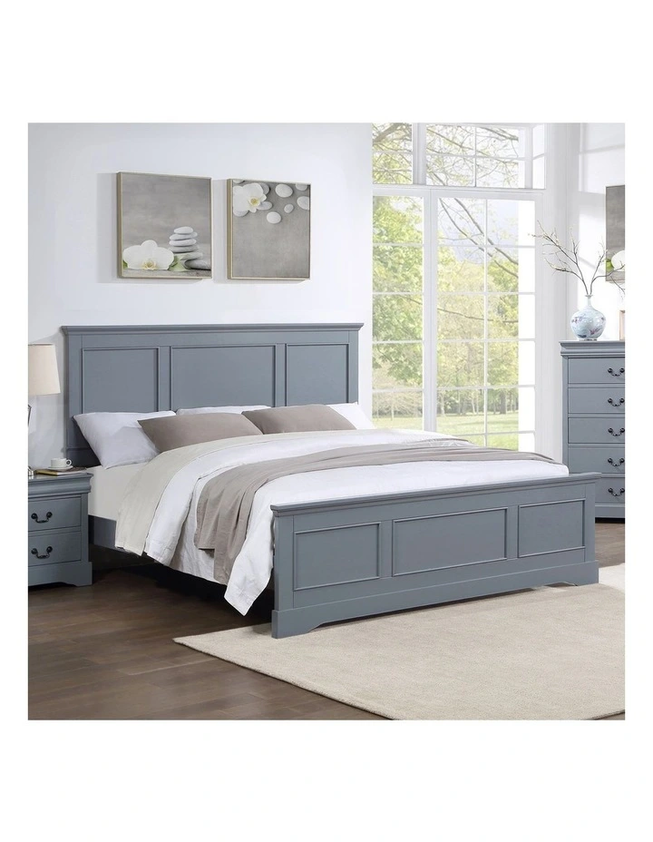 Solid Wood King Bed Frame in Grey image 2