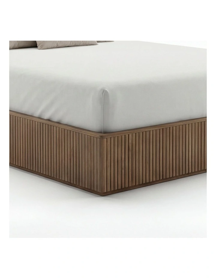 Solid Rubber Wood Queen Bed With Fabric Headboard in Brown image 6