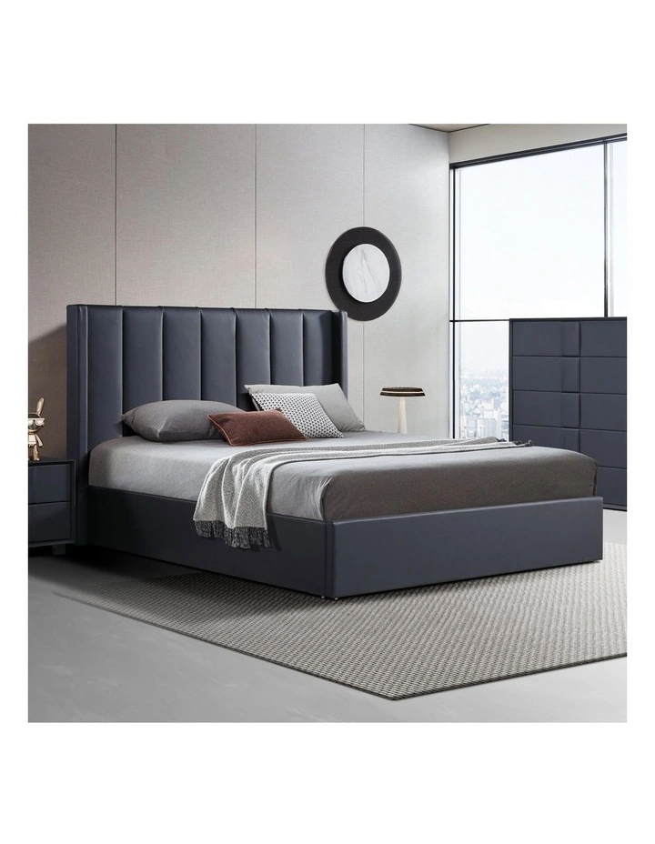 Gas Lift King Bed Frame MDF in Black image 2