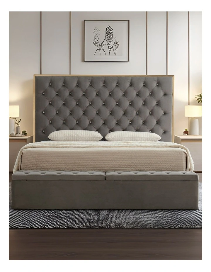 King Storage Bed Frame with Fabric Upholstery & Tufted Headboard image 2