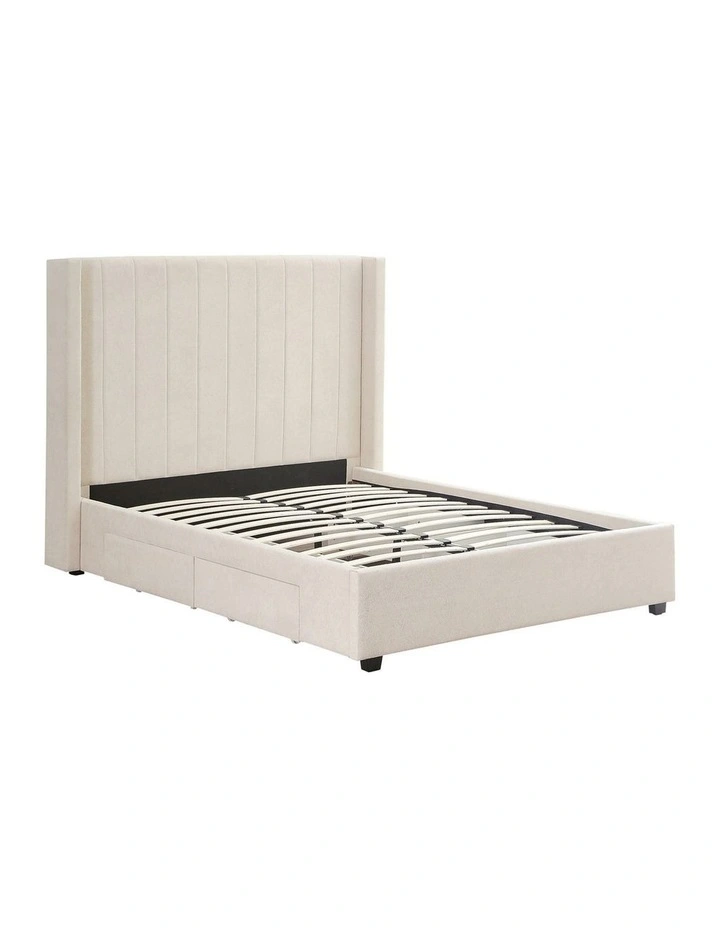 MDF Fabric With Drawers Queen Bed Frame in Beige image 1