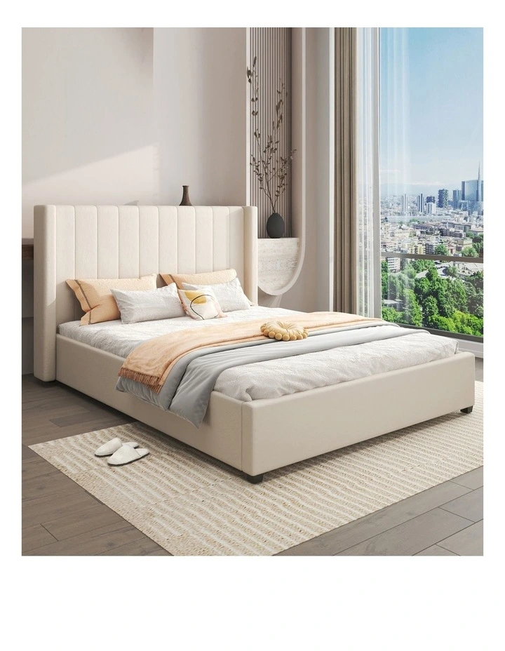 MDF Fabric With Drawers Queen Bed Frame in Beige image 2