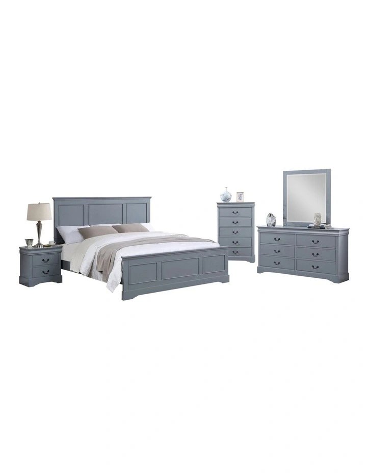 MDF Solid King Bedroom Suite Set Of 5 Pieces in Grey image 1