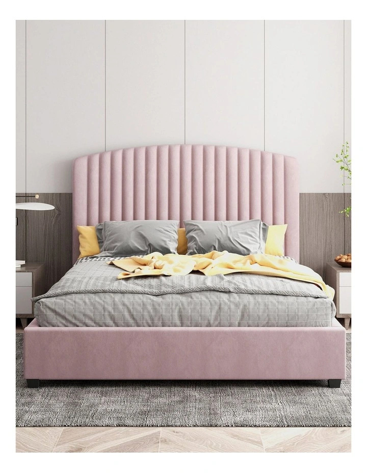 Velvet Fabric Double Bed Frame in Pink image 2